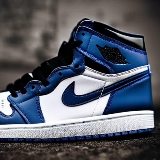 Image similar to “Air Jordan 1, navy blue and grey, ultra realistic, cinematic”