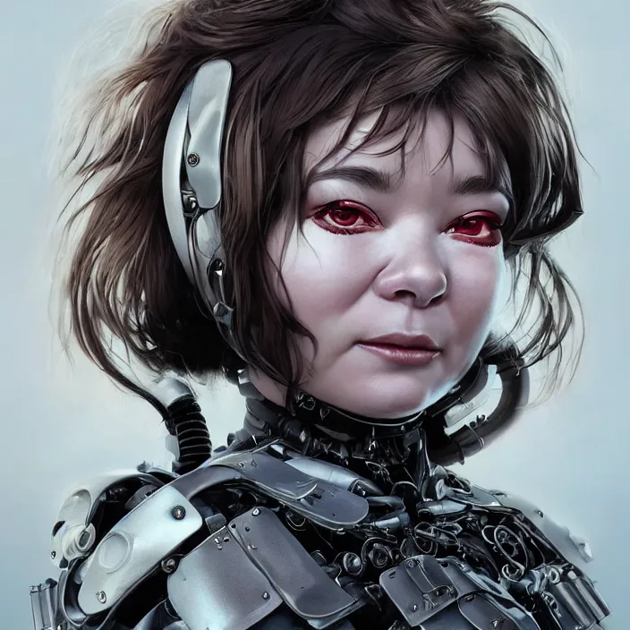 Image similar to hyper - realistic bjork leather cyborg - by tom bagshaw, by ilya kuvshinov, rtx rendering, octane render 1 2 8 k, maya, extreme high intricate details by wlop, digital anime art by ross tran, medium shot, close up shot, composition by sana takeda, dramatic lighting by greg rutkowski, 8 k, trending on artstation