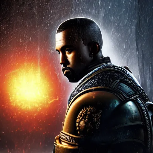 Prompt: Portrait of Kanye West as Emperor Napoleon in Gears of War, splash art, movie still, cinematic lighting, dramatic, octane render, long lens, shallow depth of field, bokeh, anamorphic lens flare, 8k, hyper detailed, 35mm film grain