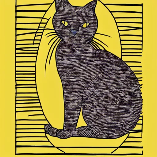 Image similar to tattoo sketch of a cat hugging the sun, on a yellow paper, african ornament, minimalism, vector