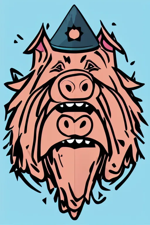 Prompt: A portrait of a pig as an evil warlord general, sticker, Anthropomorphized, portrait, highly detailed, colorful, illustration, smooth and clean vector curves, no jagged lines, vector art, smooth