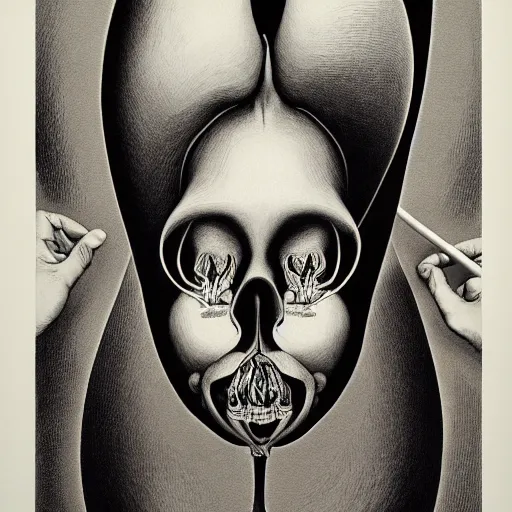 Image similar to surreal orchid head anatomical atlas dissection center cut, lithography on paper conceptual figurative ( post - morden ) monumental dynamic soft shadow portrait drawn by hogarth and escher, inspired by goya, illusion surreal art, highly conceptual figurative art, intricate detailed illustration, controversial poster art, polish poster art, geometrical drawings, no blur