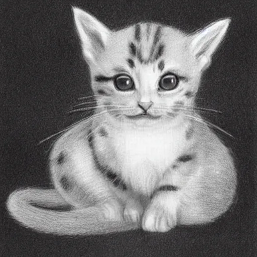 Prompt: a pencil drawing of a kitten, in the style of salvador dali