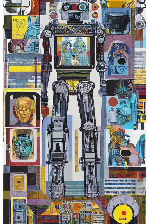 Image similar to a diagram of a robot body with various parts, cyberpunk art by eduardo paolozzi, behance contest winner, computer art, greeble, steampunk, poster art, james turrell, robert rauschenberg, andy warhol, pop art, czechoslovakia, surrealism, milton glaser, graphic design