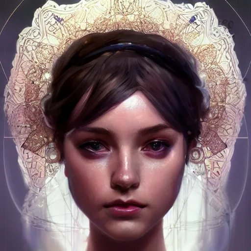 Image similar to portrait of a humanoid robot wearing a veil, mystic, mystical, intricate, headshot, highly detailed, digital painting, artstation, concept art, sharp focus, cinematic lighting, digital painting, art by artgerm and greg rutkowski, alphonse mucha, cgsociety