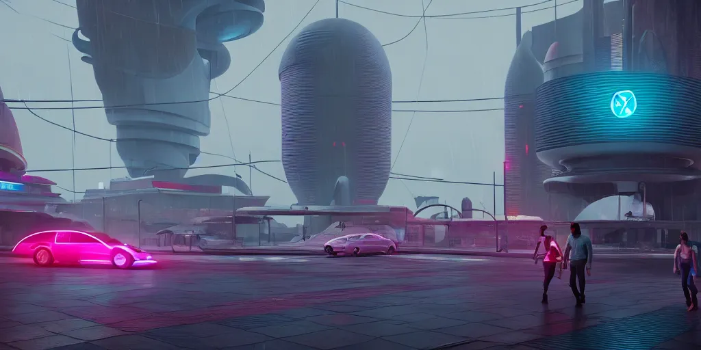 Prompt: a futuristic traditional mexican colony, blade runner 2 0 4 9 city architecture, cyberpunk mexican futuristic colonial architecture, spacex starship rocket launch site, environmental lighting, stormy weather, ray tracing, people walking on street, amazing view, highly detailed, heavy traffic, neon shops, octane render, unreal engine 5, 4 k