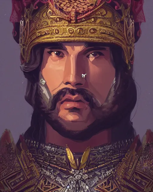 Image similar to illustration of a conquistador wearing ornate armor by anato finnstark and sangsoo jeong, treasure island movie color scheme, symmetric, facial features, portrait, digital painting, trending on artstation, masterpiece