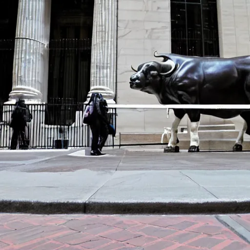 Image similar to photo of The Wall street bull shocked about the stock market crash, highly detailed