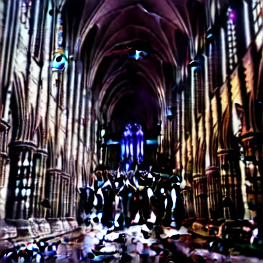 Prompt: Seven knights inside a massive gothic cathedral; trending on artstation