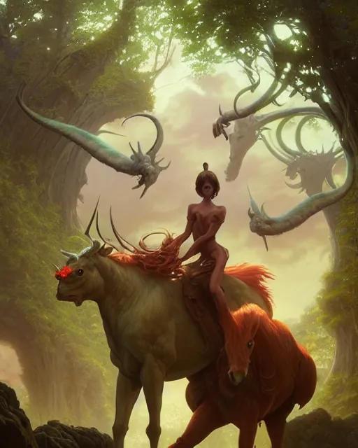 Prompt: highly detailed surreal vfx portrait of a fearless centaurs in a fairytale world, stephen bliss, unreal engine, greg rutkowski, loish, rhads, beeple, makoto shinkai and lois van baarle, ilya kuvshinov, rossdraws, tom bagshaw, alphonse mucha, global illumination, detailed and intricate environment