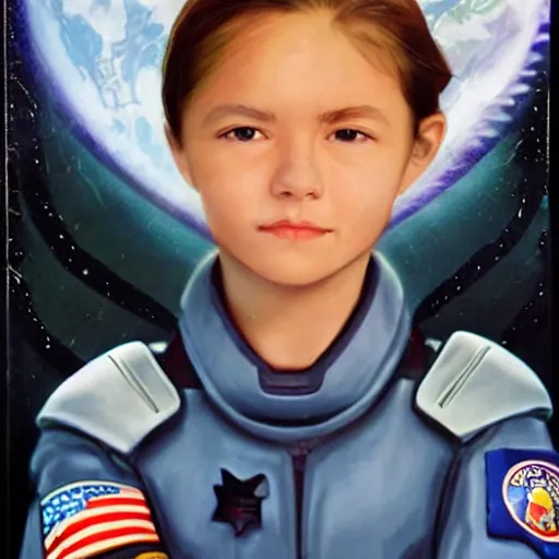 Image similar to portrait of the youngest spaceship pilot in the Earth Defense Force fleet, before her greatest battle. 0.000001