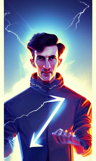 Prompt: nikola tesla, lightning, portrait, sharp focus, fantasy, digital art, concept art, dynamic lighting, epic composition, trending on artstation, by emylie boivin 2. 0, rossdraws 1. 0, artgerm 3. 0