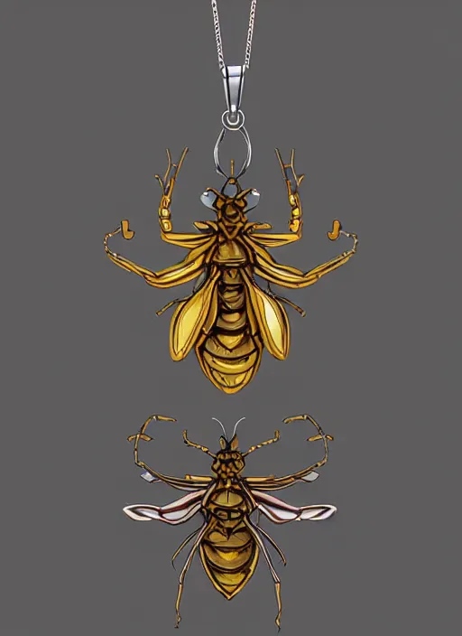 Prompt: concept art of small insect pendant, fantasy illustration, trending on artstation, dungeon and dragon, symmetry