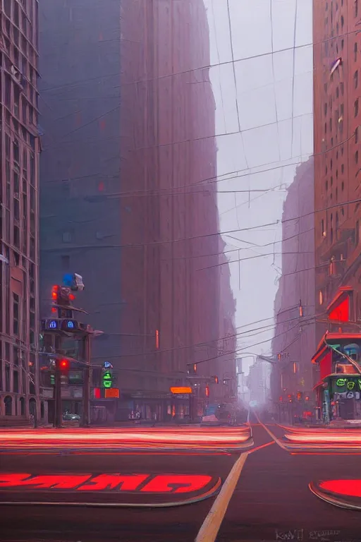 Image similar to Market Street, San Francisco; oil on canvas by Klaus Bürgle and Imperial Boy and Simon Stålenhag; Ultra-Realistic 3D Depth Shading