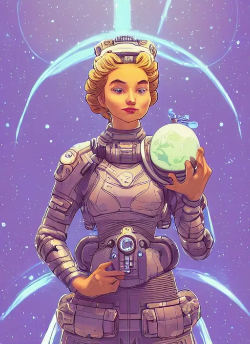 Prompt: beautiful planet cottagecore princess rosalina holding a bob - omb wearing a scifi space jetsuit by laurie greasley, intricate bioluminescent highly detailed, digital painting, concept art, symmetrical face, octane render unreal engine meta humans, smooth, sharp, focus, illustration, art by artgerm and greg rutkowski and alphonse mucha, artstation