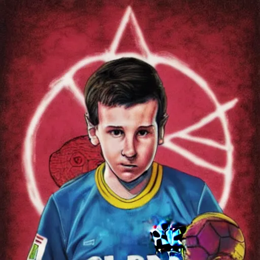 Prompt: messi, stranger things cover art, art by stephen bliss