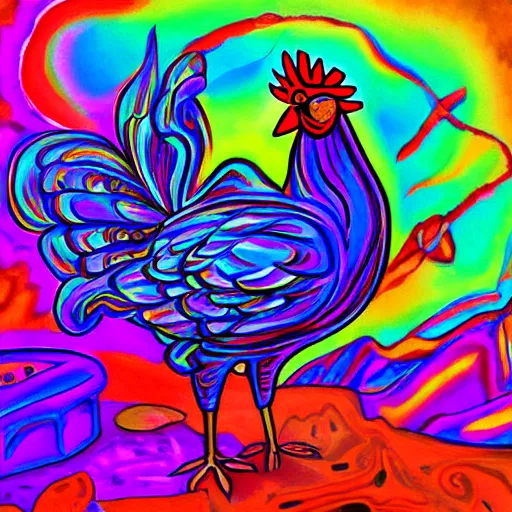 Prompt: psychedelic style painting of a chicken dinner