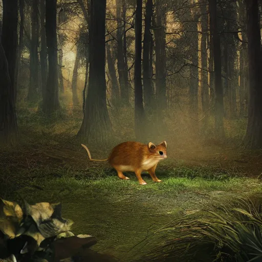 Prompt: maus in forest, by rivuletpaper, by lily seika jones, rivuletpaper art, top cinematic lighting , cinematic mood, very detailed, shot in canon, 8k, high resolution