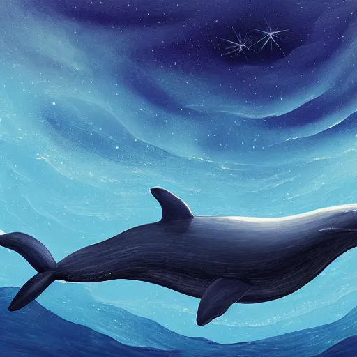 Prompt: transparent whale between the stars and water, by artem chebokha, digital 2 d painting