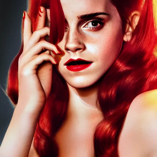 Image similar to Emma Watson modeling as Jessica Rabbit from Zelda, (EOS 5DS R, ISO100, f/8, 1/125, 84mm, postprocessed, crisp face, facial features)