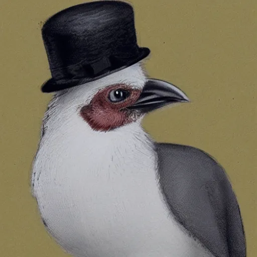 Image similar to gentlemanly bird wearing a bowler hat