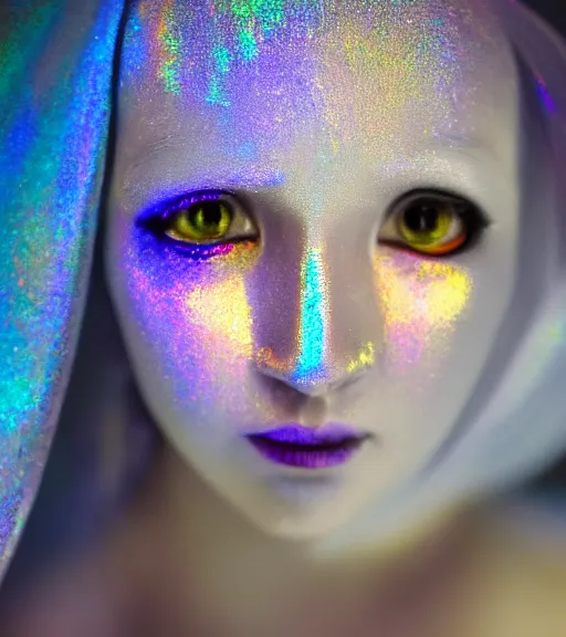 Image similar to close up portrait of a female iridescent ghost, Nikon camera, 4k, National Geographic