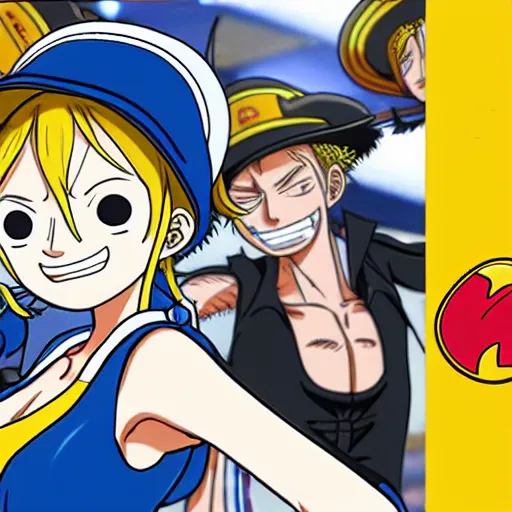 Image similar to Nami from One Piece working at McDonalds, epic detail, anime style, sharp focus, serious,