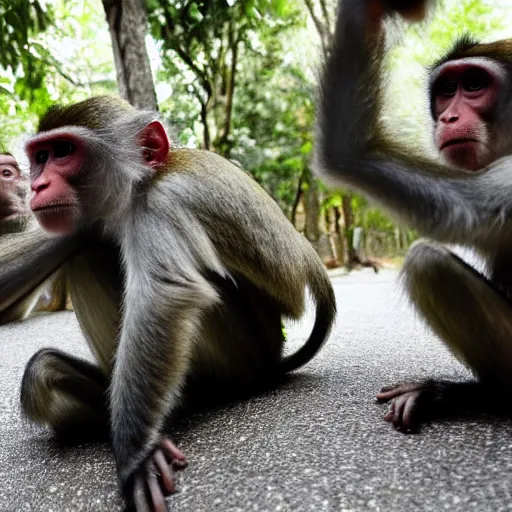 Image similar to macaque monkeys in riot gear