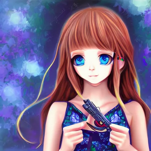 Image similar to portrait of a cute beautiful girl holding a balisong, anime digital art, creepy