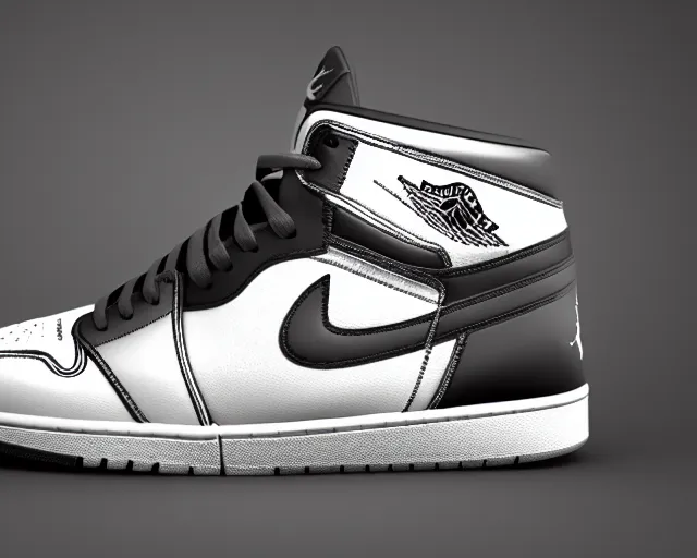 Image similar to 3D render of mid height air jordan sneakers with joker design, cinematic, studio lighting, award winning