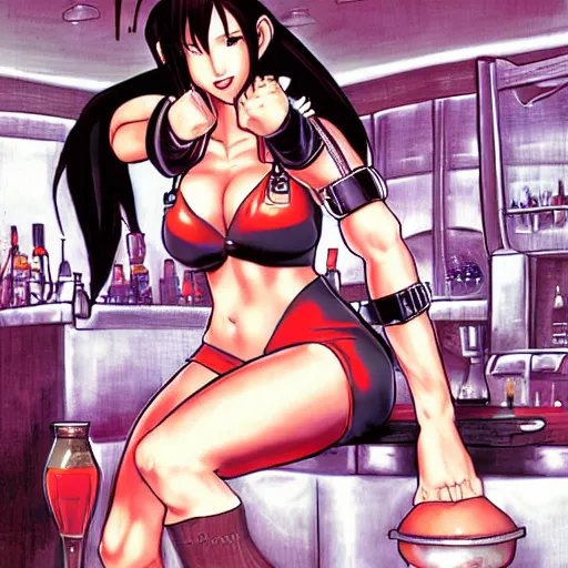 Image similar to tifa lockheart in her bar by masamune shirow