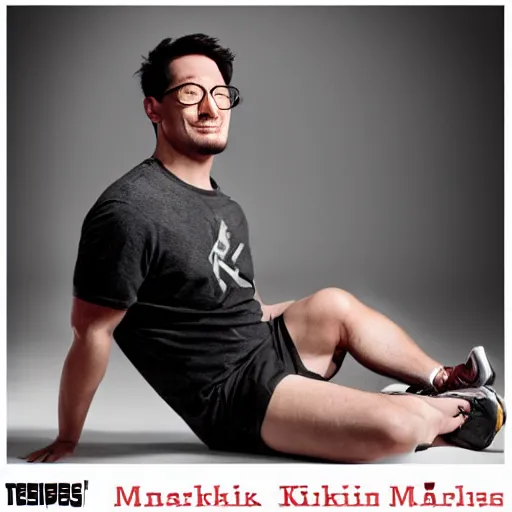 Image similar to markiplier kneeling in front of linus tech tips. photograph. high quality. photoshop.