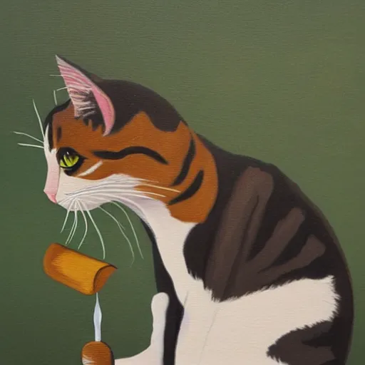 Prompt: painting of a cat smoking a joint