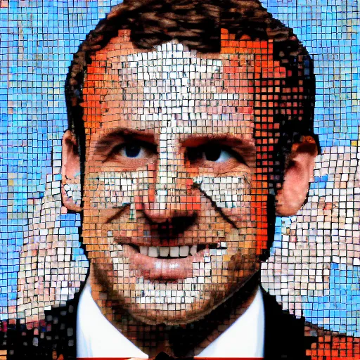 Image similar to portrait mosaic of Emmanuel macron with animal ears, 4k, intricate details, digital, sun in the background