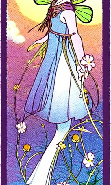 Image similar to fairy floral tarot card by Hayao miyazaki