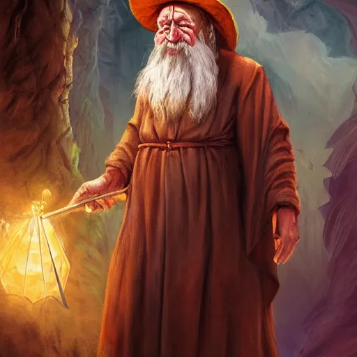 Image similar to Chawick the Fail Wizard, a wizar's apprentice in ragged and stained wizard's robes and hat. 8k resolution, full-length portrait, digital painting, fantasy art, D&D character art, greg rukowski, frank frazetta, larry elmore.