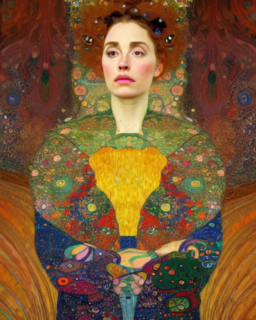 Image similar to nature cat portrait an oil painting splashes with many colors and shapes by gustav klimt greg rutkowski and alphonse mucha, polycount, generative art, psychedelic, fractalism, glitch art