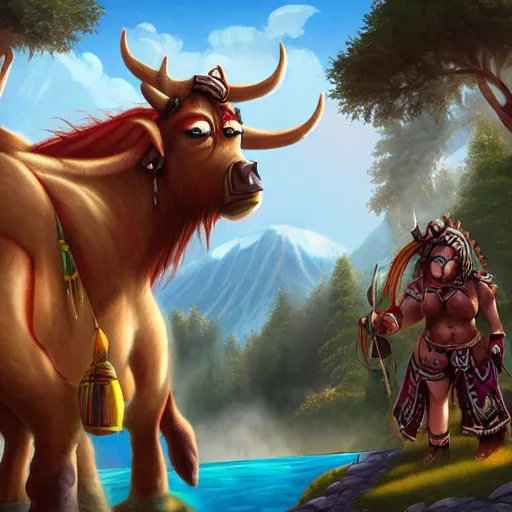 Prompt: Tauren Hotsprings warcraft fanart trending on artstation