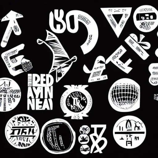 Image similar to black on white graphic design typography stickers in style of david rudnick, eric hu, acid, y 2 k