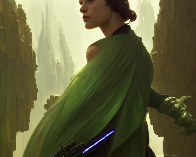 Prompt: photography of cade skywalker, deep focus, science fiction, star wars legends, green mist, intricate, elegant, highly detailed, digital painting, artstation, concept art, matte, sharp focus, illustration, art by artgerm and greg rutkowski and alphonse mucha