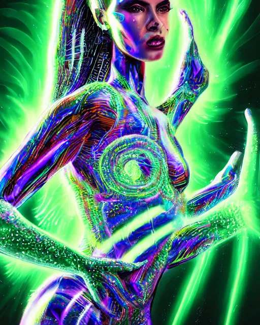 Image similar to a powerful energy psychedelic matrix goddess, by alexander fedosav, hyper detailed digital matte painting, concept art, hyperrealism, 1 6 k resolution, cinema 4 d, 8 k resolution, trending on artstation, behance hd, a masterpiece, by stephan martiniere, particles, cel - shaded, power bright neon energy, by david a. hardy,