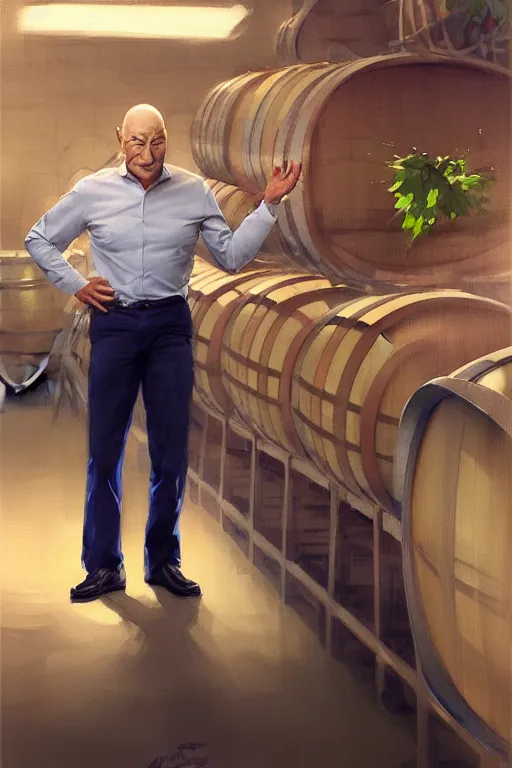 Prompt: patrick stewart working in a winery, animation pixar style, by magali villeneuve, artgerm, jeremy lipkin and michael garmash, rob rey and kentaro miura style, golden ratio, trending on art station