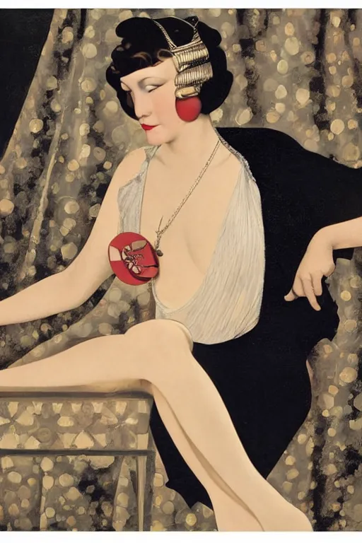 Image similar to a oil painting depicting a Jazz Age high society figure, 1920s style, smooth, highly detailed, high contrast, Coles Phillips, Dean Cornwell, JC Leyendecker, 8K