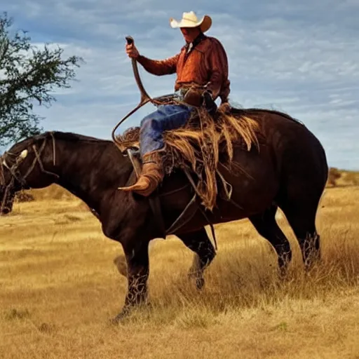 Image similar to A cowboy riding a tardigrade