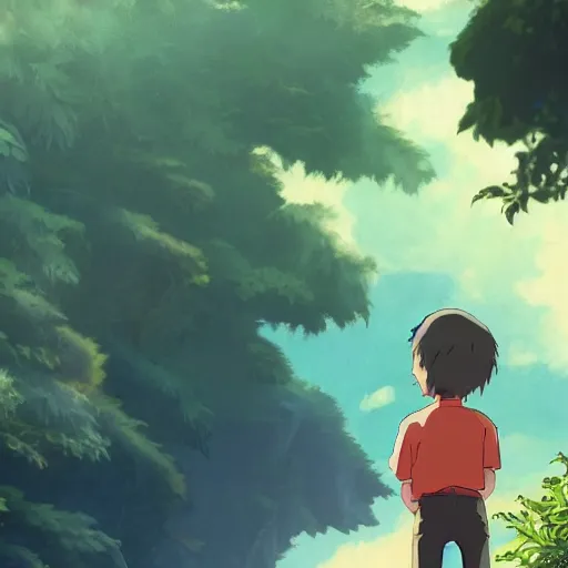 Prompt: friendly guy and small creature , with Fragile looking character portrait face made by Studio Ghibli highly detailed art, beautiful scene, sharp focus, smooth, 8k, anime art, wild, dark, fantasy, peaceful, sunshine, happy