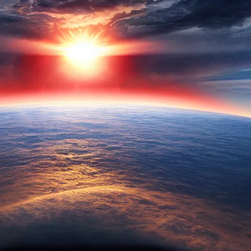 Prompt: the end of the world as the sun swallows the earth, highly detailed matte painting, 4 k