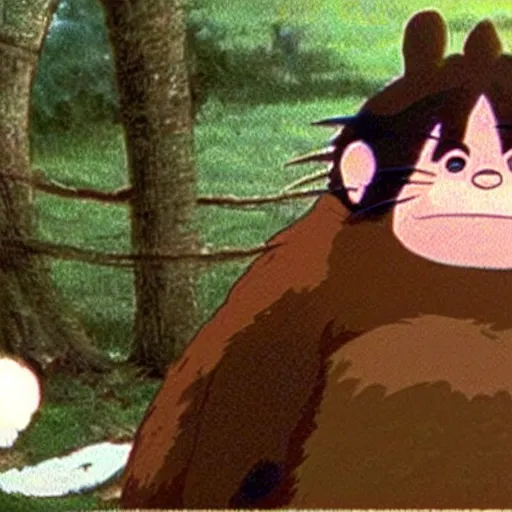 Image similar to a screenshot of Danny Devito as a character in My Neighbor Totoro (1988)