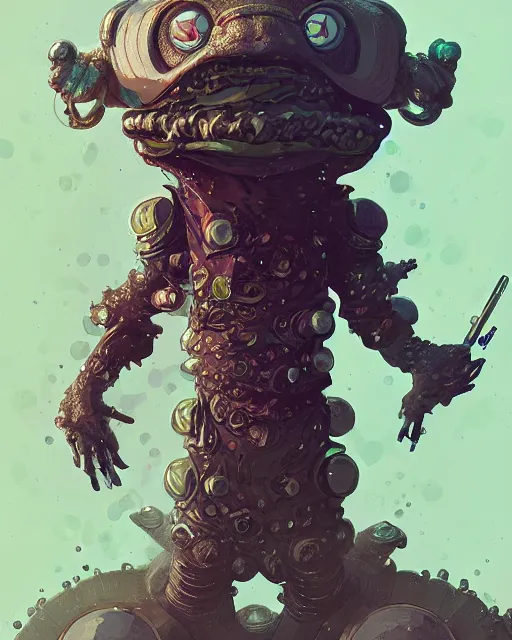 Image similar to a slimy anthropomorphic toad king wearing ornate cyberpunk armor, smooth, intricate, elegant, digital painting, artstation, steam, grungy steel, concept art, sharp focus, octane render, illustration, art by josan gonzalez,