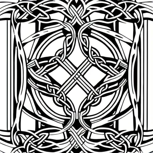 Image similar to a circular vector tattoo design. art nouveau, celtic knots, spiky, curvilinear, recursive.