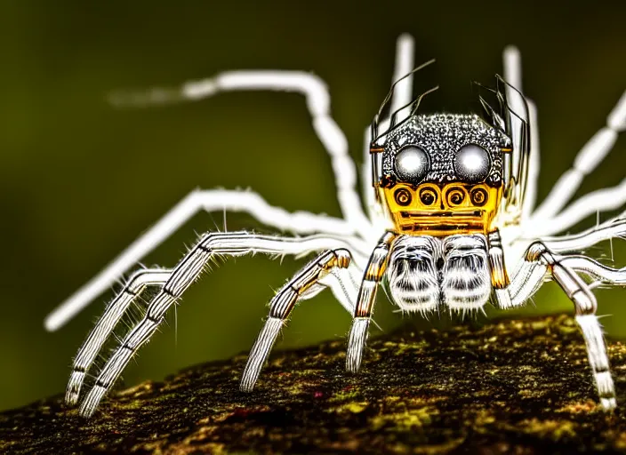 Image similar to portrait of a crystal spider in the forest. Fantasy magic style. Highly detailed 8k. Intricate. Nikon d850 55mm. Award winning photography.